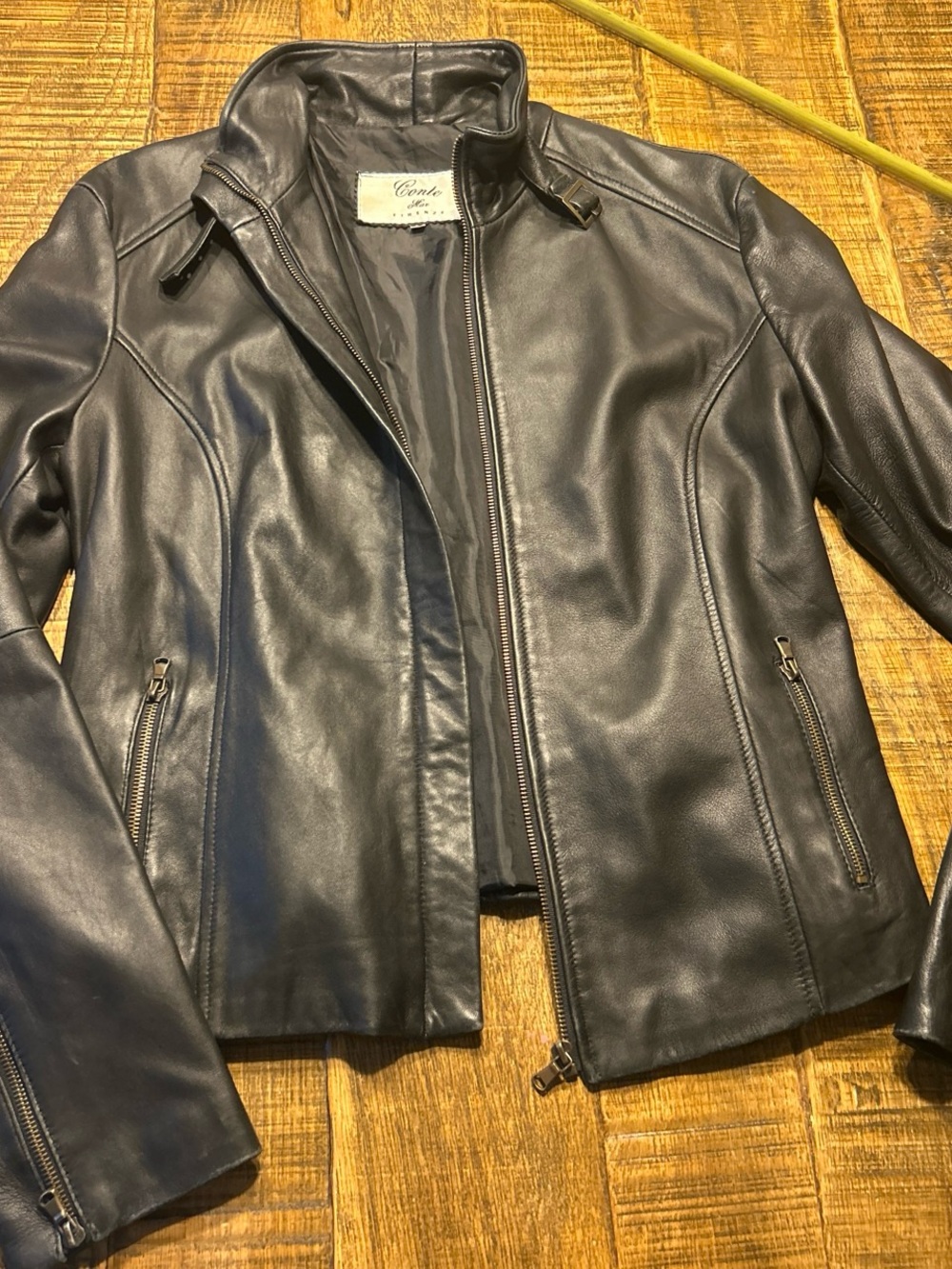 Black Leather Zip Jacket for Women